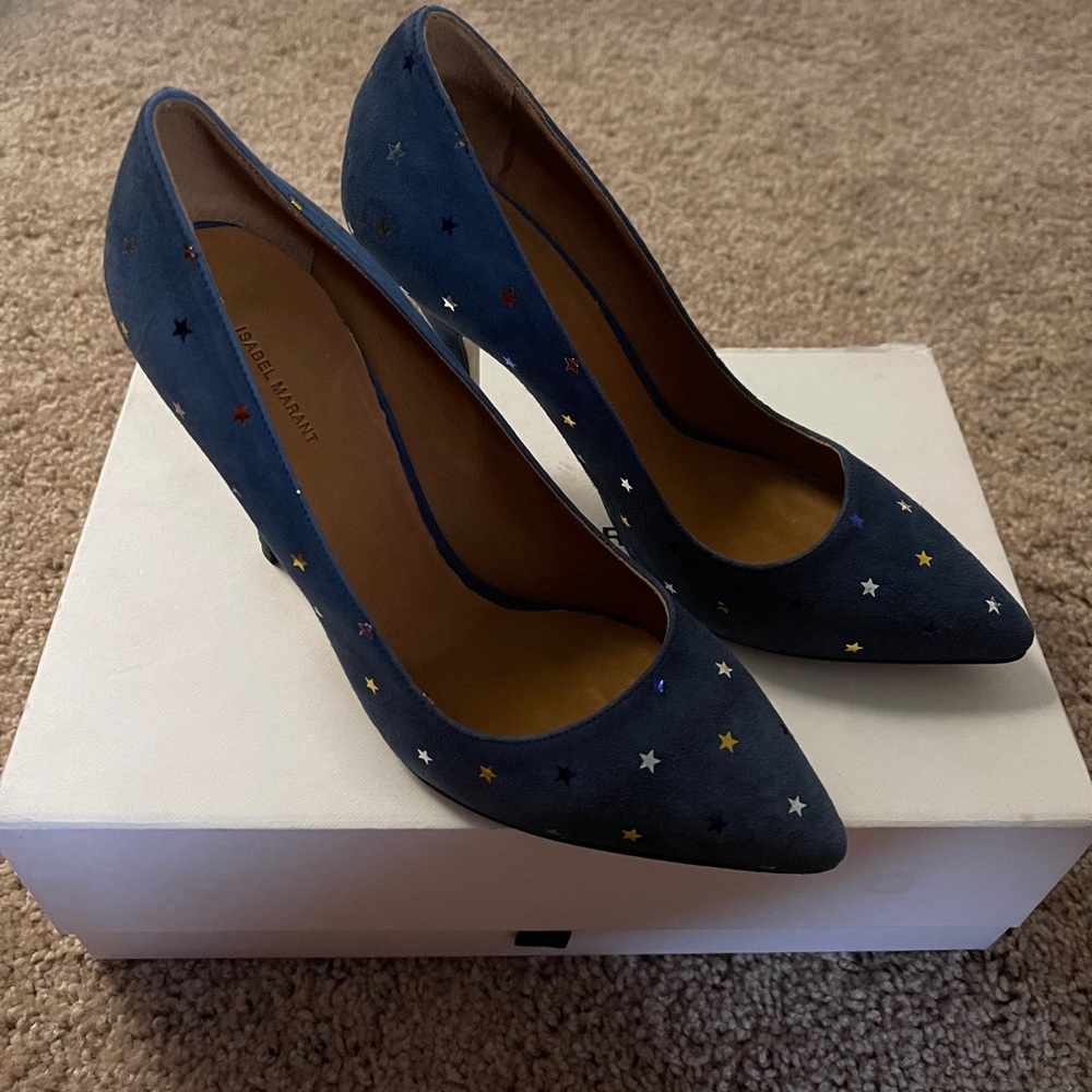 Authentic NWT Isabel Marant anaid suede star pumps in blue size 37